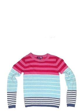 NEW Aqua Sweater Girl’s Crew Neck Striped Size 6 Pink Blue White Cotton New